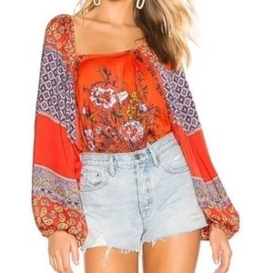 Free People Positano Floral Printed Peasant Top
